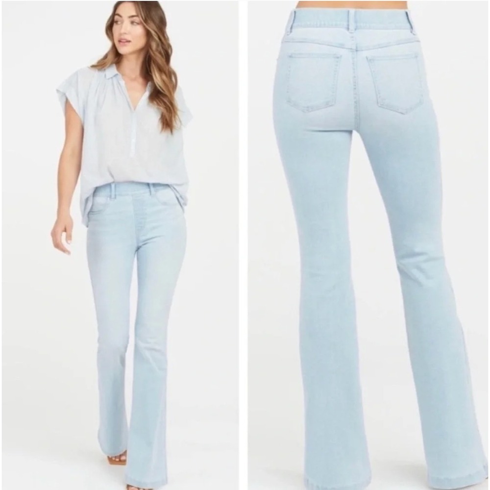 Spanx Flare Jeans High Rise Pull On Denim Retro Light Wash Stretch Small 20348Q